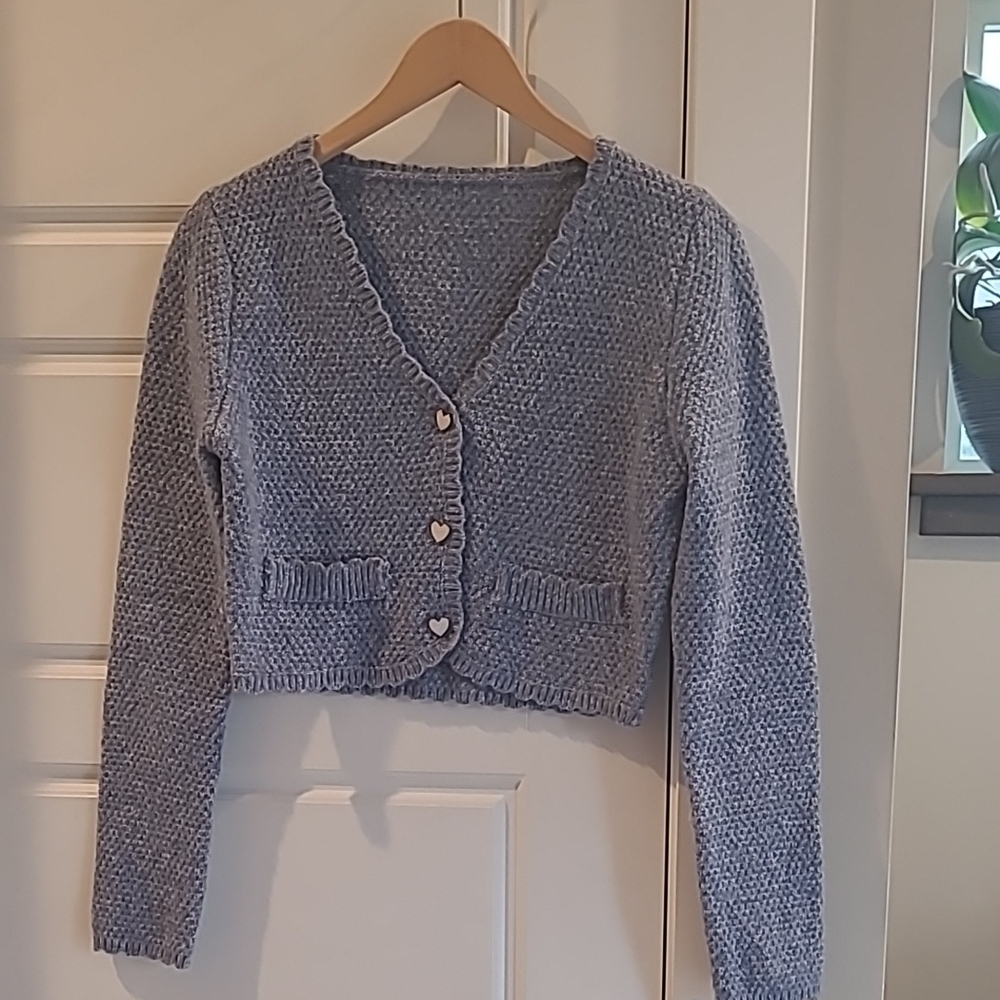 🟢Cozy Blue Knit Cardigan. Cropped. Size M